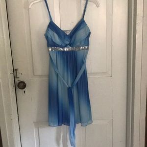 Multicolored blue dress with sequins.